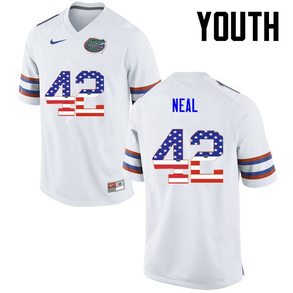 Florida Gators Youth #42 Keanu Neal College Football USA Flag Fashion White